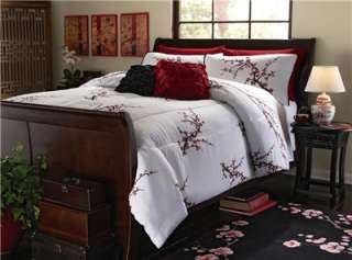 UNIQUE ASIAN INSPIRED CHERRY BLOSSOM LIGHT COMFORTER AND SHAMS NEW 