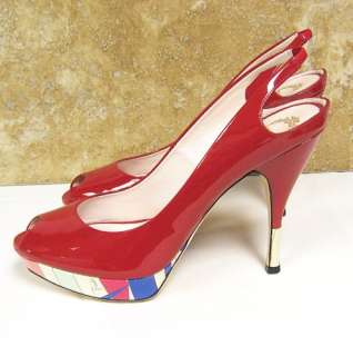 EMILIO PUCCI Red/Pattern Patent Leather Open Toe High Heel Pump/Shoe 