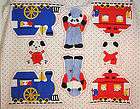 fabric panel vintage unmarked train panda puppy stuffed animal pillow