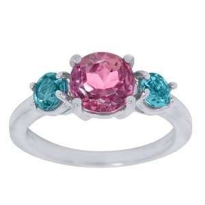  2.35 Ct 3 Stone Pink & Blue Topaz Sterling Silver Ring 