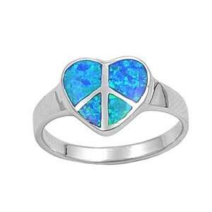  Sterling Silver 12mm Heart Shaped Blue Lab Opal Ring (Size 