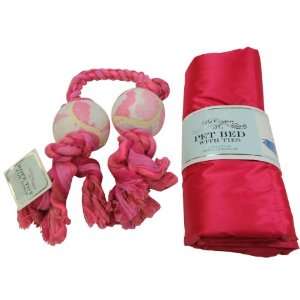  Pet Couture Roll Up Pet Bed and Rope Toy Set   Pink