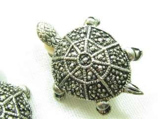 Vintage Silver Plated Antiqued Turtle Clip on Earrings  