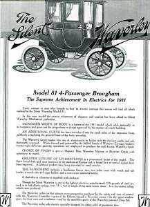 1910 Silent WAVERLY BROUGHAM ELECTRIC CAR Ad. MoTor Mag  