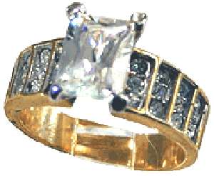 18kt Gold gp Ladies Emerald Cut Crystal Ring Sz 5 9
