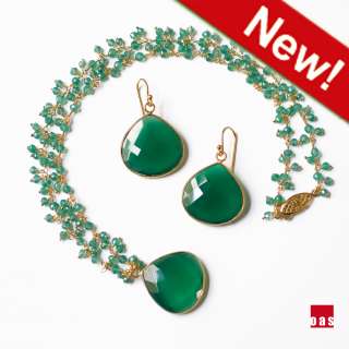   Artigiano / Emerald Heart Set / Green Onyx Earrings Pendant Necklace