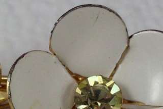 Vintage Enamel Double Flower Brooch Figural Pin Yellow Rhinestone 