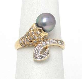 LOVELY 14K GOLD DIAMONDS & SOUTH SEA PEARL BYPASS RING  