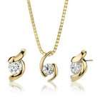   Jewelry Earring/ Pendant Set with 14K Gold Plating and Solitaire D