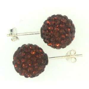 10mm Sterling Silver Chocolate Brown Pave Crystal Ball Stud Earrings 