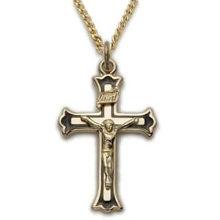 Black Outline 14K Gold On St Silver Crucifix Necklace _  