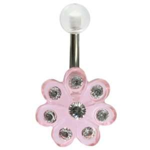  14G 3/8 Pink UV Small Pansies Curved Barbell Jewelry