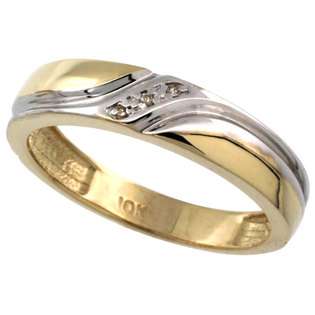 18K Gold over Sterling Silver Mens Wedding Band with Diamond Accents 