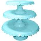 Home Essentials Aqua Tin Scalloped Set of 3 Cake Stands