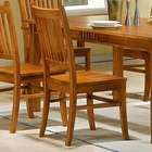   brown finish wood mission style side chairs with solid wood seat