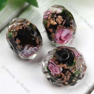 10pcs Lampwork Glass Rose Flower Faceted Loose Beads  
