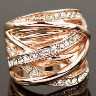 Swarovski Crystal rose Gold GP Finger Cocktail Ring a347  
