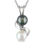   10k White Gold Black and White Freshwater Pearl Necklace (5 5.5 mm