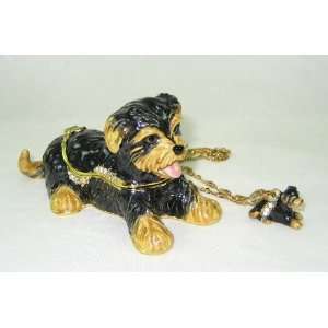 Yorkshire Yorkie Terrier Dog Austrian Jeweled Hinged Trinket Box w 