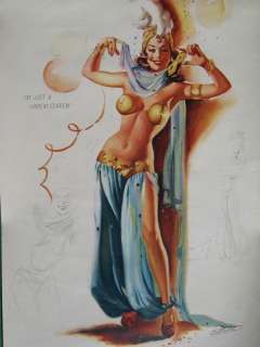 FREEMAN ELLIOTT PINUP GIRL CALENDAR ART OCTOBER 1949 SKETCHBOOK HAREM 