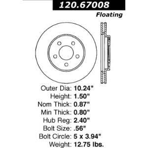  Centric Parts 120.67008 Premium Brake Rotor with E Coating 