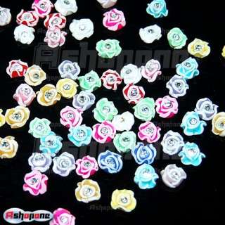   3D Ceramic Rose Flower Clear Rhinestones For Nail Art Tips Decorations