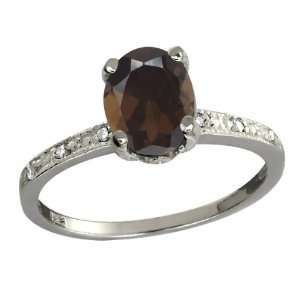  Oval Brown Smoky Quartz and White Topaz Argentium Silver Ring Jewelry