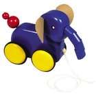 Guidecraft Kids Elephant Push or Pull Toy in Blue Finish