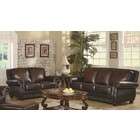 Coaster 2pc Sofa Set with Nail Head Trim in Deep Brown Leather