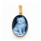 OTC International Cat Cameo   14k Gold Blue Agate Cameo Pendant