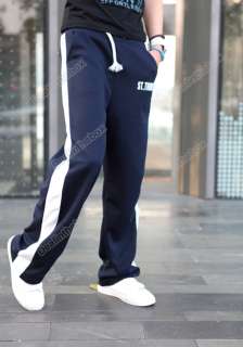 Hotsale Mens Stripe Jogging Trousers Cotton Blend Sports Pants Blue 4 