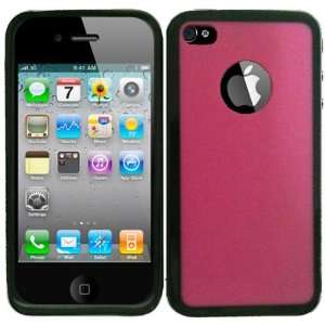  Apple Iphone 4G 4S PC TPU Hot Pink Black Gummy Cover Cell 