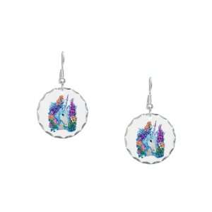    Earring Circle Charm Unicorn in Flowers Artsmith Inc Jewelry