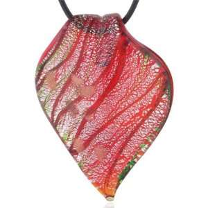  Murano Glass Bright Red Multicolored Flower Petal Pendant 