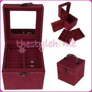 Layer Jewelry Box Storage Case Organizer w/ Mirror  