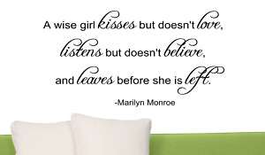 WISE GIRL KISSES Marilyn Monroe Quote Wall Decals  