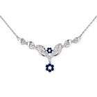 Clevereves Simulated Sapphire Diamond Sterling Silver Flower Necklace