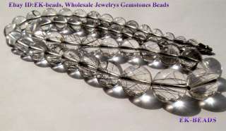 Natural Black Hair Rutilated Quartz Necklace Round Loose beads 7 15 