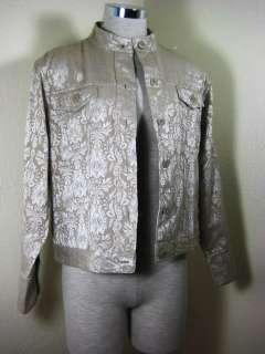 Bill Blass Jeans Shinny Denim Floral Jacket 4 5 6 Small  