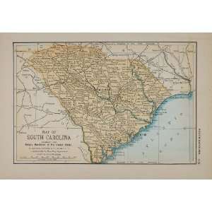 1891 Print Map South Carolina Geography Geographical   Original Print 