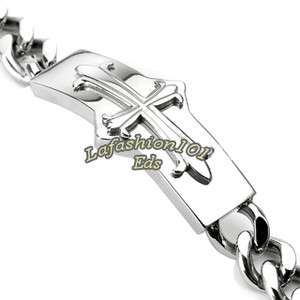 Simple Mens 316L Stainless Steel Chain Bracelet w/ Medieval Cross 