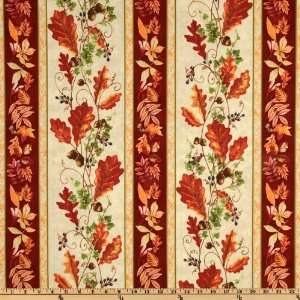  44 Wide Fall Colors Borders Cream/Maroon Fabric By The 