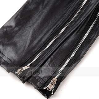 smooth PU Leather Metallic Zipper Leggings Tight Pants  