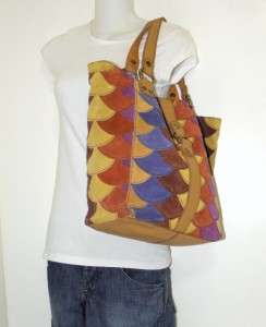 NEW LUCKY BRAND JEANS SUEDE LARGE PATCHWORK TOTE BAG  