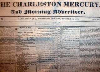 1822 Charleston Mercury newspaper SOUTH CAROLINA w illustrated frnt pg 