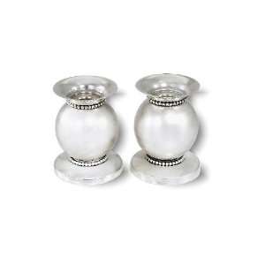  Sterling Silver Round Shabbat Candlesticks with Pearl 