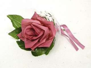 PINK MAUVE Roses Boutonniere Silk Wedding Flowers  