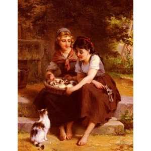   name Two Girls With A Basket Of Kittens, by Munier Emile Home