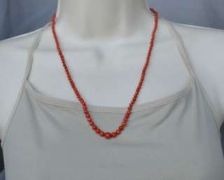 Antique Natural Mediterranean Red Coral Bead Necklace 14k Gold Clasp 