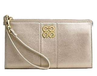  Coach Julia Leather Zippy Clutch Wallet Wristlet Bag Gold 